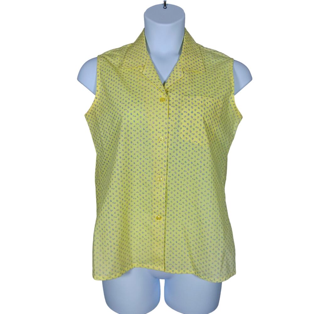 Vintage Picket Pond Post Shirt Size 12 Yellow Ditsey Floral Print Sleeveless